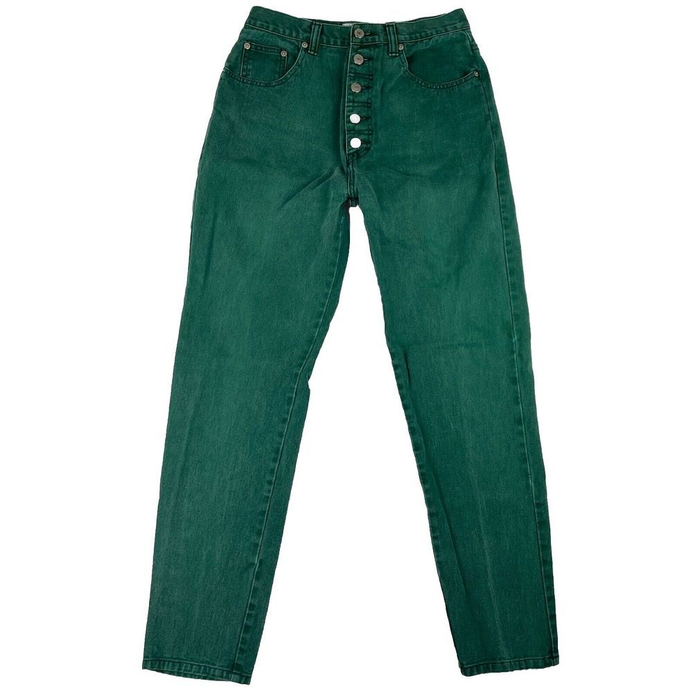 Jeanjer Womens Jeans Green High Rise‎ Button Fly Denim Size 11/12